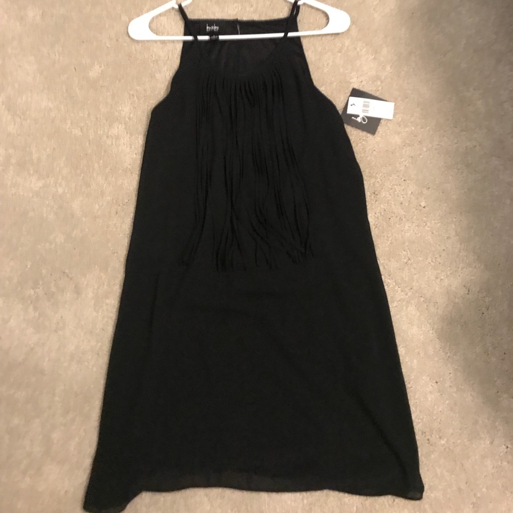 NWT Black solid sheer with fringes in front